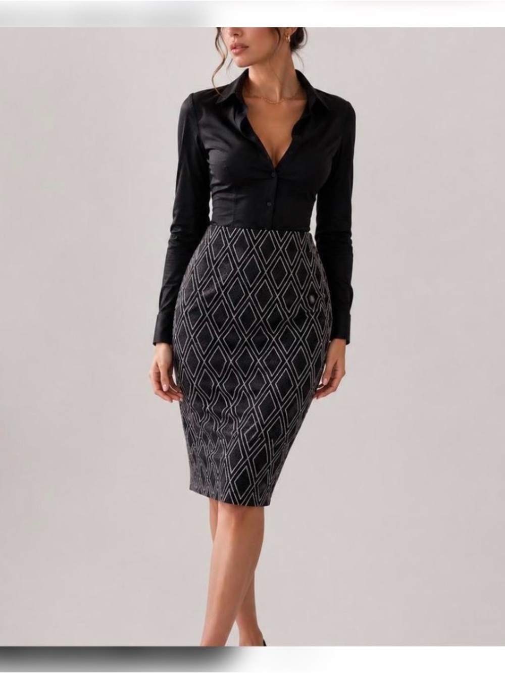 RD Style Black Geometric Pencil Skirt